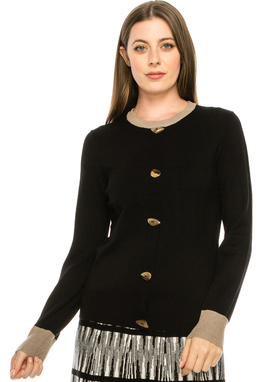 Two Tone Sweater - Black and Beige | Modest Women Clothing - YAL